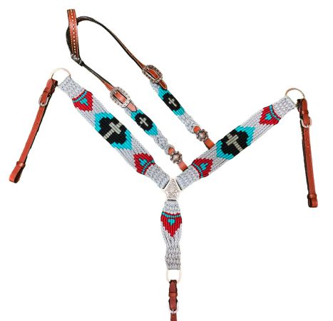 Showman Corded One Ear Headstall and Breast Collar Set - Cross